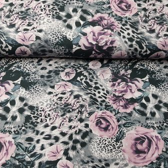 French Terry Digital Animals Roses Grey